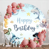 Aperturee - Aperturee Cute Under The Sea Round Happy Birthday Backdrop